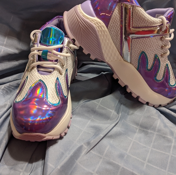 Purple🌈🌈 HOLOGRAPHIC 🌈🌈flame chunky sneakers - Picture 5 of 5